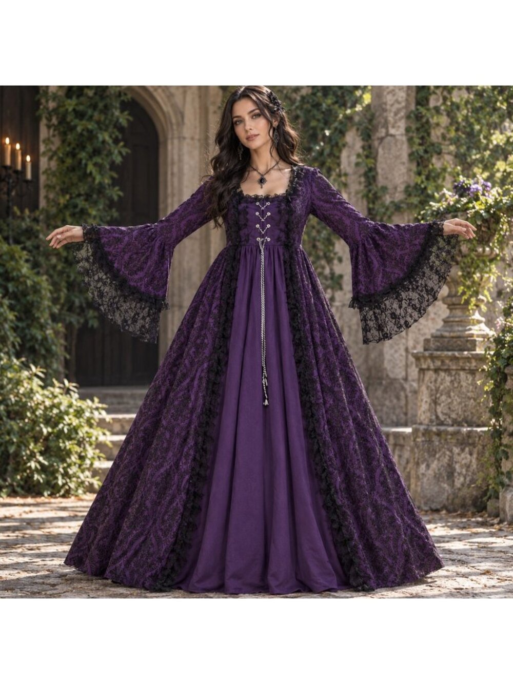 Vampire Purple Gothic Victorian Laced Corset Renaissance Medieval Ballgown Dress